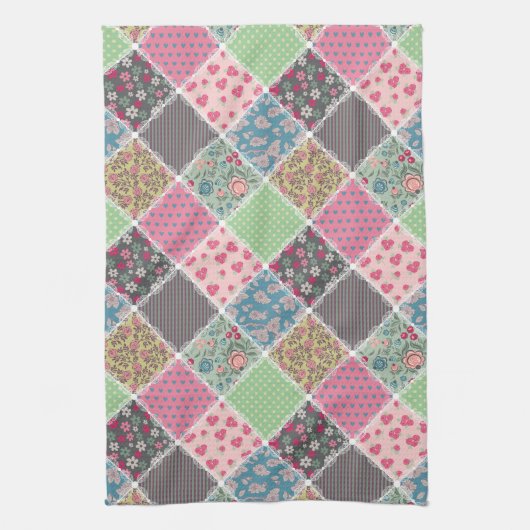 Pastel Floral Quilt Squares Theedoek (Verticaal)