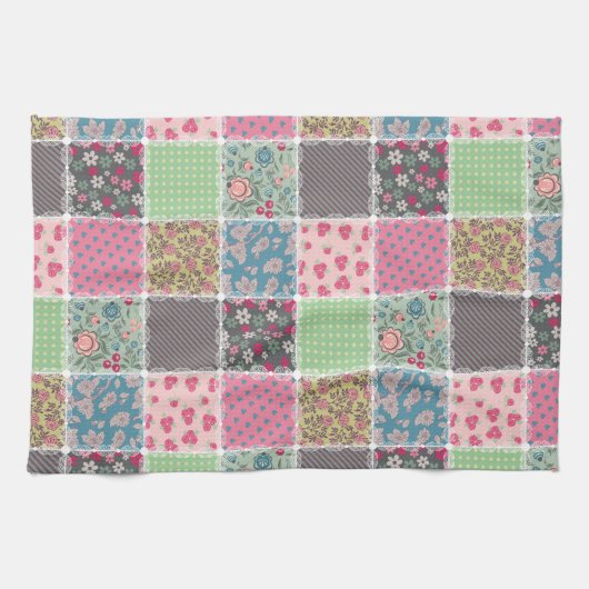 Pastel Floral Quilt Squares Theedoek (Horizontaal)