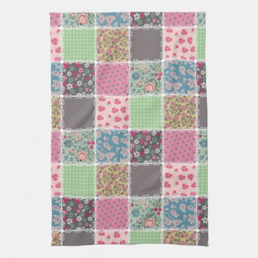 Pastel Floral Quilt Squares Theedoek (Verticaal)