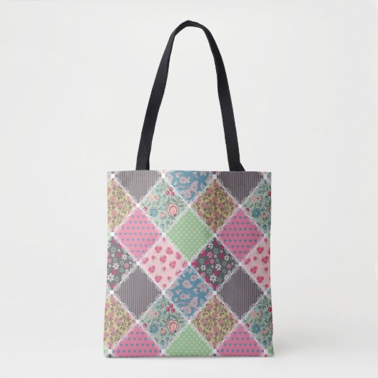 Pastel Floral Quilt Squares Tote Bag (Voorkant)