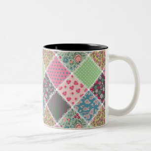 Pastel Floral Quilt Squares Tweekleurige Koffiemok