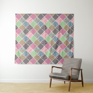 Pastel Floral Quilt Squares Wandkleed