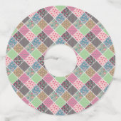 Pastel Floral Quilt Squares Wijnglaslabel (Achterkant)