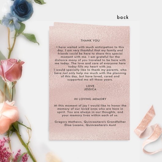 Pastel Floral Roos Gold Quinceañera Folded Program