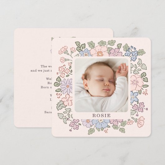 Pastel floral roze Baby Geboorteaankondiging Aankondiging (Voorkant / Achterkant)