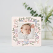 Pastel floral roze Baby Geboorteaankondiging Aankondiging (Staand voorkant)
