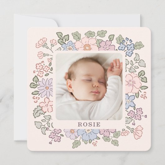 Pastel floral roze Baby Geboorteaankondiging Aankondiging (Voorkant)