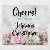 Pastel Floral roze Roses Cheers Fun Wedding Bier Etiket (Enkel label)