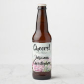 Pastel Floral roze Roses Cheers Fun Wedding Bier Etiket (Voorkant)