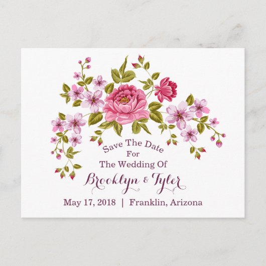 Pastel Floral "Save the Date" Aankondigingskaart (Voorkant)
