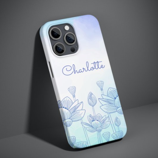 Pastel Floral Silhouette Overlay Persoonlijke naam Case-Mate iPhone Case