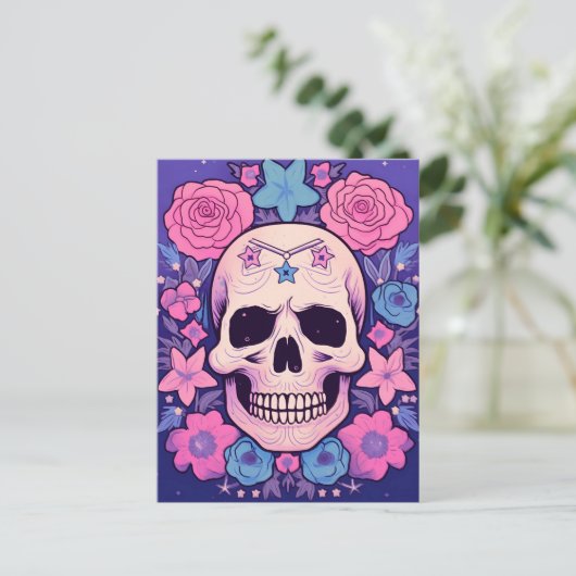 Pastel Floral Skull Art Briefkaart (Staand voorkant)