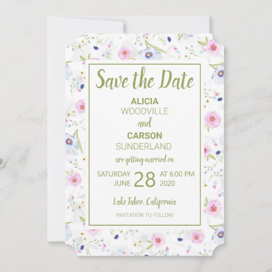 Pastel Floral sla de datum op Kaart (Voorkant)