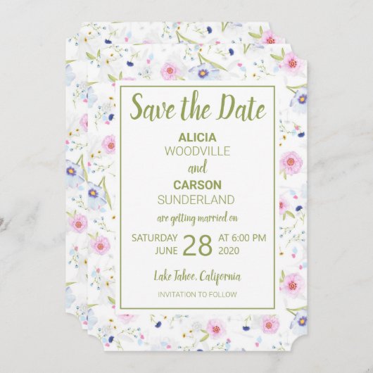 Pastel Floral sla de datum op Kaart (Voorkant / Achterkant)