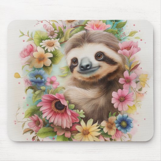 Pastel Floral Sloth Muismat (Voorkant)