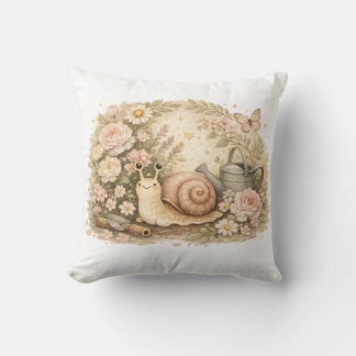 Pastel Floral Snail Aesthetic Garden Throw Pillow Kussen