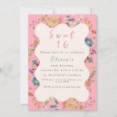 Pastel Floral Sweet 16 Uitnodiging (Voorkant)