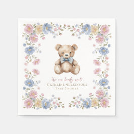 Pastel Floral Teddy Bear Baby Shower Napkins Servet