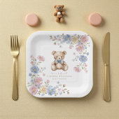 Pastel Floral Teddy Bear "We Can Bearly Wait" Show Papieren Bordje