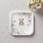 Pastel Floral Teddy Bear "We Can Bearly Wait" Show Papieren Bordje