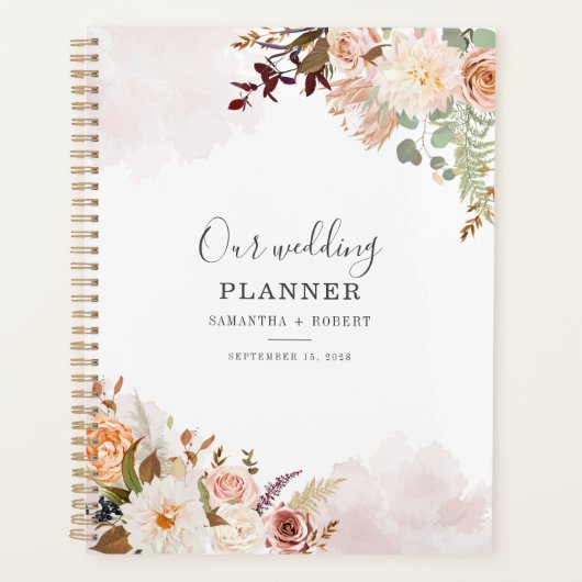 Pastel Floral Waterverf Bloom Script Weddenschap Planner (Voorkant)