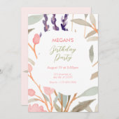 Pastel Floral Waterverf Brunch verjaardag Kaart (Voorkant / Achterkant)