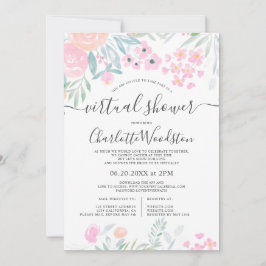 Pastel floral waterverf script virtual shower kaart