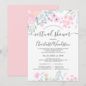 Pastel floral waterverf script virtual shower kaart (Voorkant / Achterkant)