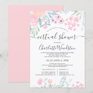 Pastel floral waterverf script virtual shower kaart