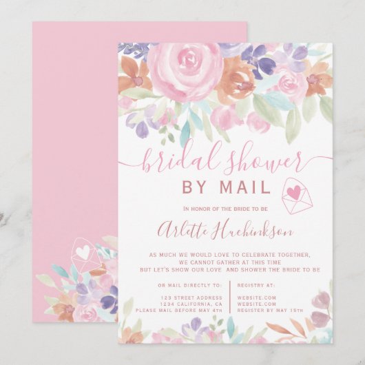 Pastel floral waterverf vrijgezellenfeest per post kaart (Voorkant / Achterkant)