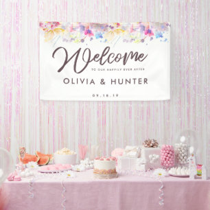 Pastel Floral Waterverf Weddenschap Welkom banner