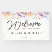 Pastel Floral Waterverf Weddenschap Welkom banner (Horizontaal)