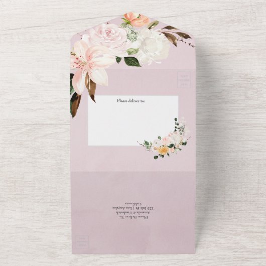 Pastel Floral Wedding All In One Uitnodiging (Buitenkant)