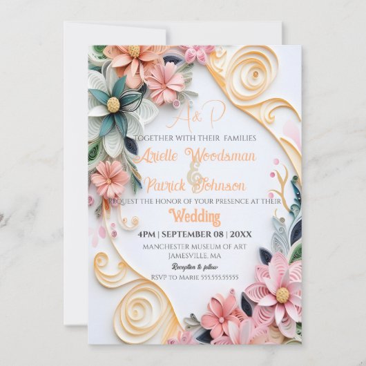 Pastel Floral Wedding Customize Paper Quill Lijst Kaart (Voorkant)