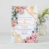 Pastel Floral Wedding Customize Paper Quill Lijst Kaart (Staand voorkant)