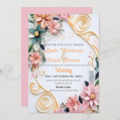 Pastel Floral Wedding Customize Paper Quill Lijst Kaart (Voorkant / Achterkant)