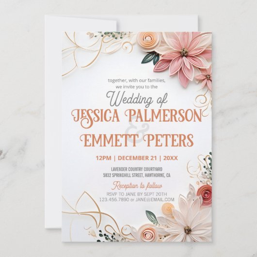 Pastel Floral Wedding Greenery Lijst Paper Quillin Kaart (Voorkant)
