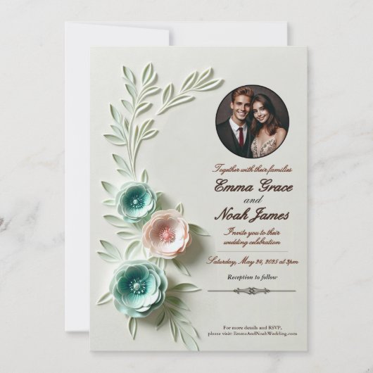 Pastel Floral Wedding Invitation Kaart (Voorkant)