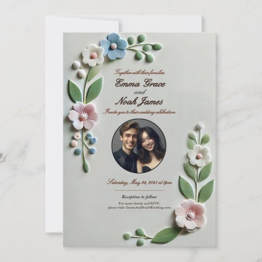 Pastel Floral Wedding Invitation Kaart (Voorkant)