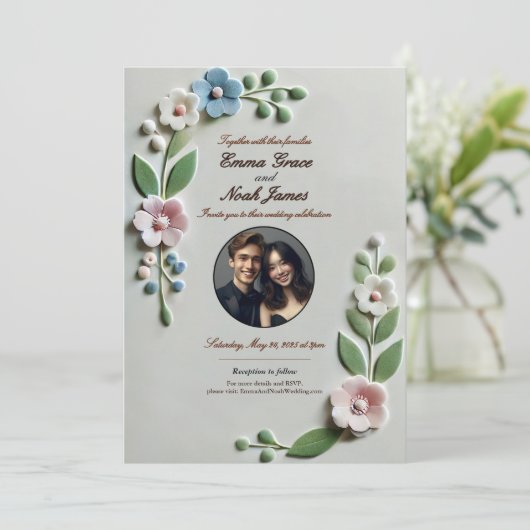 Pastel Floral Wedding Invitation Kaart (Staand voorkant)