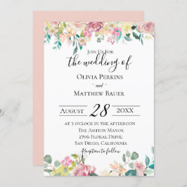 Pastel Floral Wedding Invitation Kaart
