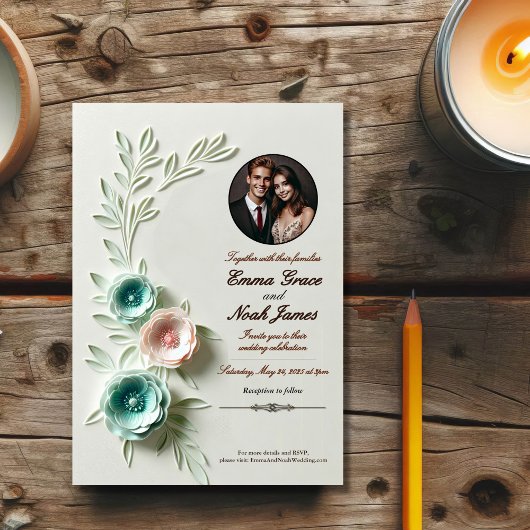 Pastel Floral Wedding Invitation Kaart