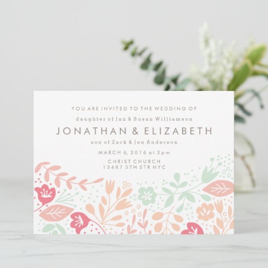 Pastel Floral Wedding Invitation Kaart (Staand voorkant)