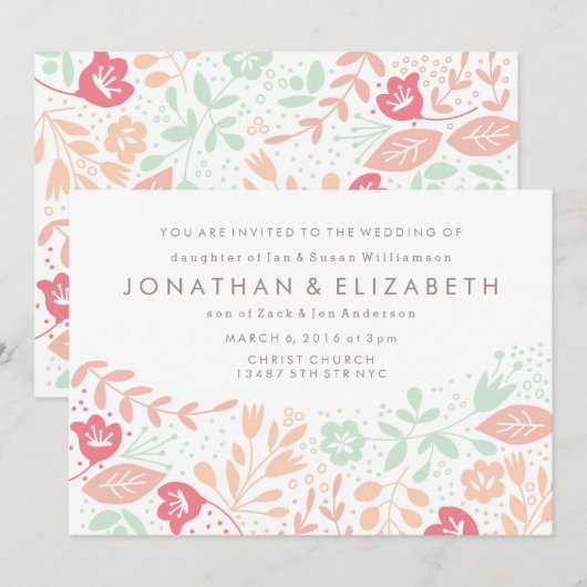 Pastel Floral Wedding Invitation Kaart (Voorkant / Achterkant)