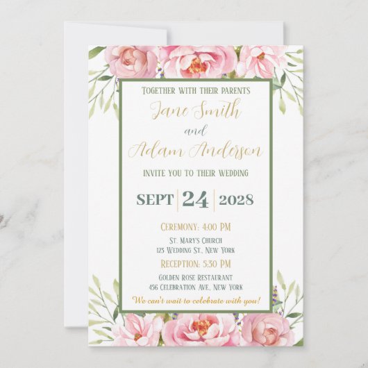 Pastel Floral Wedding Invitation Kaart (Voorkant)