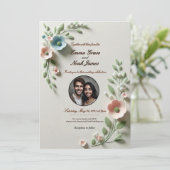 Pastel Floral Wedding Invitation Kaart (Staand voorkant)