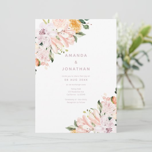 Pastel Floral Wedding Kaart (Staand voorkant)