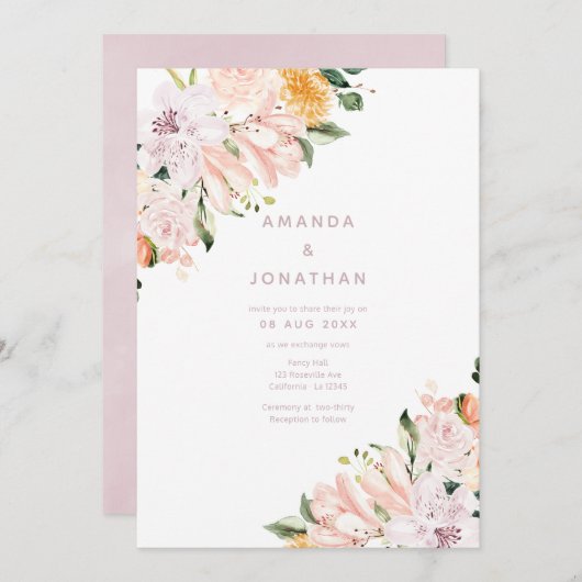 Pastel Floral Wedding Kaart (Voorkant / Achterkant)
