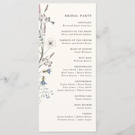 Pastel Floral Wedding Programmakaart (Achterkant)