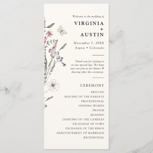 Pastel Floral Wedding Programmakaart (Voorkant)